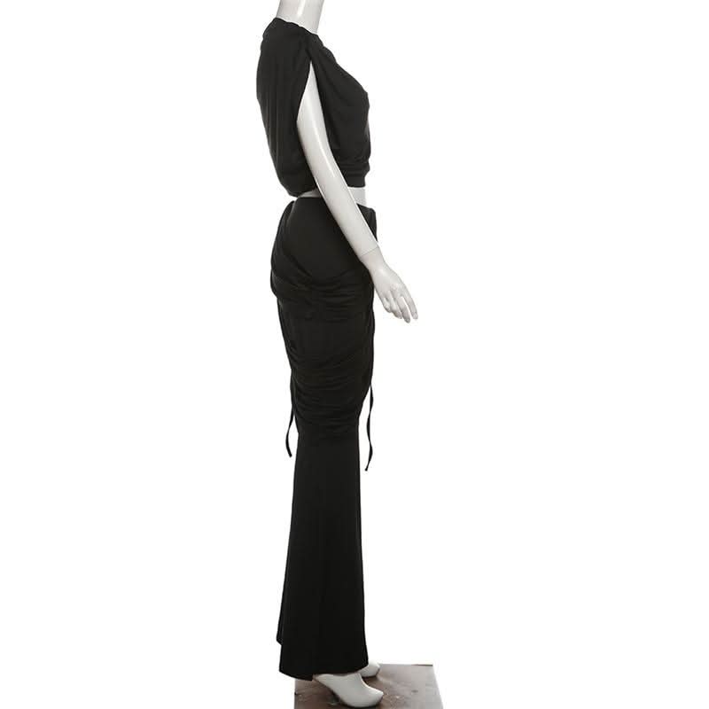 Chic Black Draped & Ruched Two-Piece Set | Your Fall & Holiday Event Essential