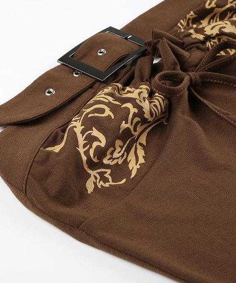 Chic Fall Baroque Buckle Tube Top | Vintage Inspired Print & Adjustable Tie