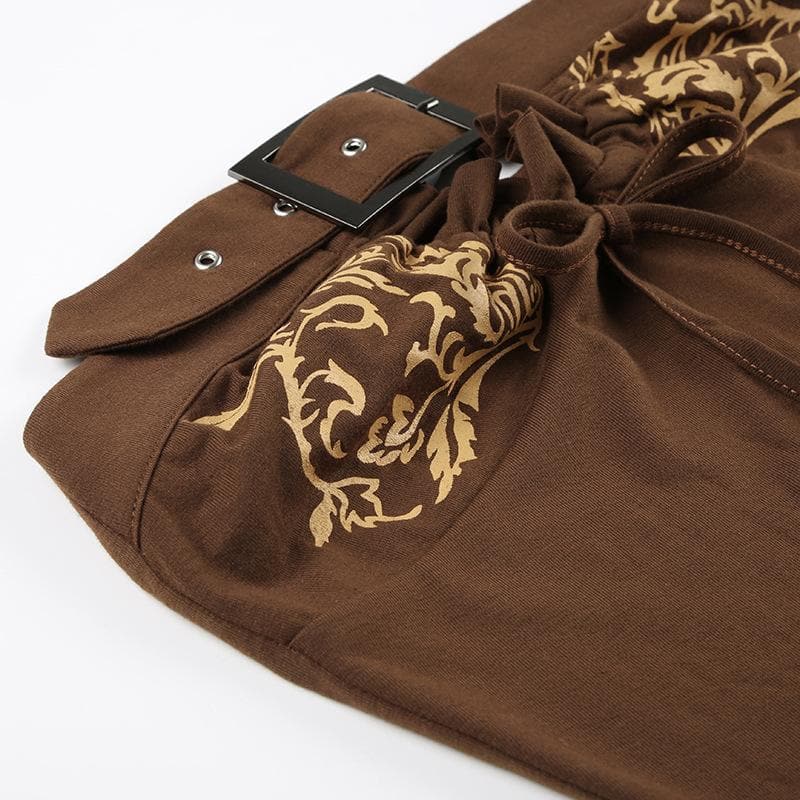 Chic Fall Baroque Buckle Tube Top | Vintage Inspired Print & Adjustable Tie