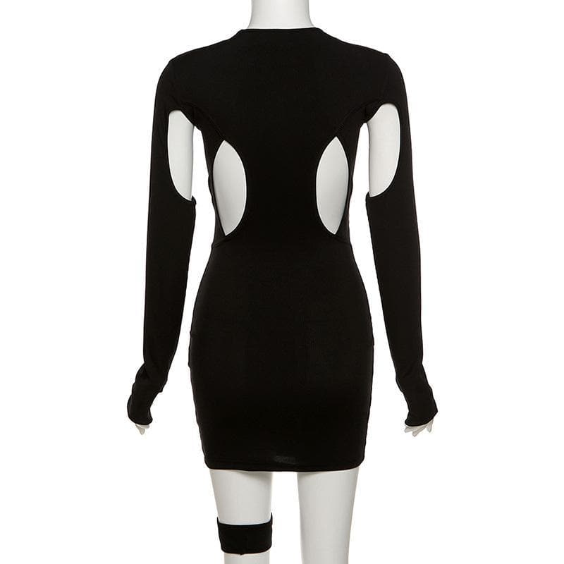 Daring Diva Black Cut-Out Bodycon Mini Dress - Spooky Chic for Fall Parties & Night Out