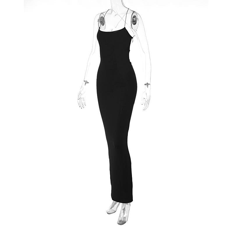 Timeless Black Criss-Cross Backless Maxi Dress | Holiday Party & Evening Glamour