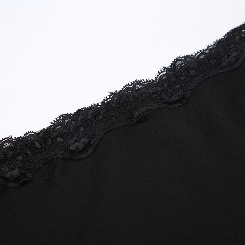 Chic Black Lace Off-Shoulder Crop Top | Bell Sleeves for Fall & Halloween