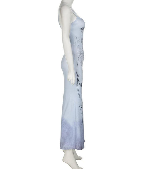 Skeleton Mermaid Ombré Cami Maxi Dress - Spooky Chic Halloween & Fall Style