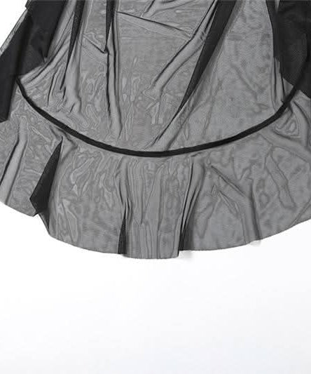 Dramatic Gothic High-Low Mesh Skirt - Fall Edgy Ruffle Maxi for Halloween