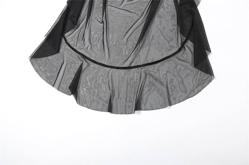 Dramatic Gothic High-Low Mesh Skirt - Fall Edgy Ruffle Maxi for Halloween