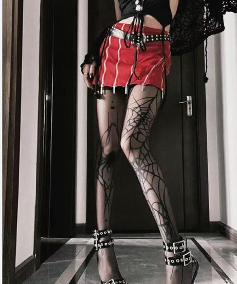 Killer Halloween Spider Web & Black Widow Sheer Tights | Edgy Spooky Season Essential