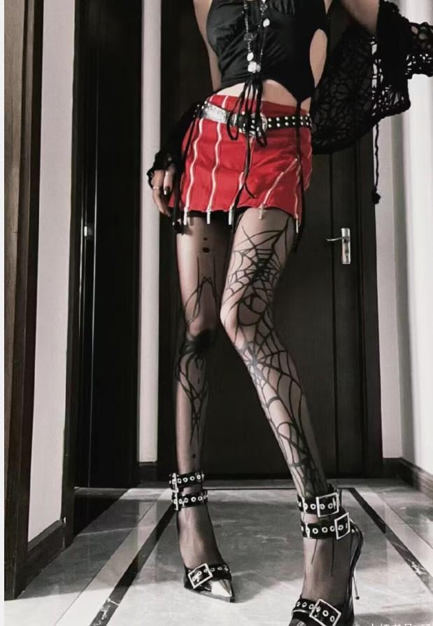 Killer Halloween Spider Web & Black Widow Sheer Tights | Edgy Spooky Season Essential