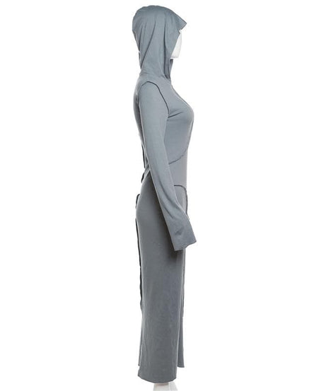 Chic Comfort: Sculptural Seam Hooded Maxi Dress - Fall Bodycon Essential