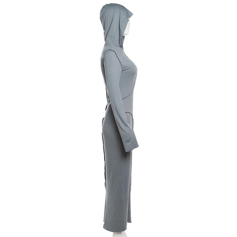 Chic Comfort: Sculptural Seam Hooded Maxi Dress - Fall Bodycon Essential