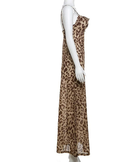 Autumn Allure: Leopard Print Cowl Neck Cami Maxi Dress - Your Fall & Holiday Statement