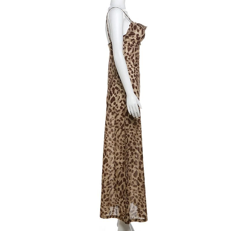 Autumn Allure: Leopard Print Cowl Neck Cami Maxi Dress - Your Fall & Holiday Statement