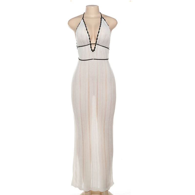 Chic Halter Backless Knit Maxi Dress - Your Essential Winter Getaway & Resort Style