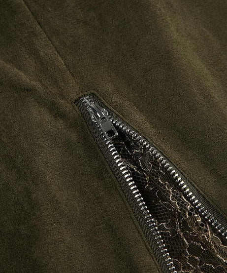 Effortless Fall Boho Chic: Olive Green Drawstring Maxi Skirt with Lace Slit & Pockets