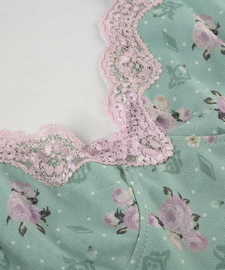 Dreamy Floral Lace Mini Slip Dress | Romantic Cami Loungewear for Cozy Nights