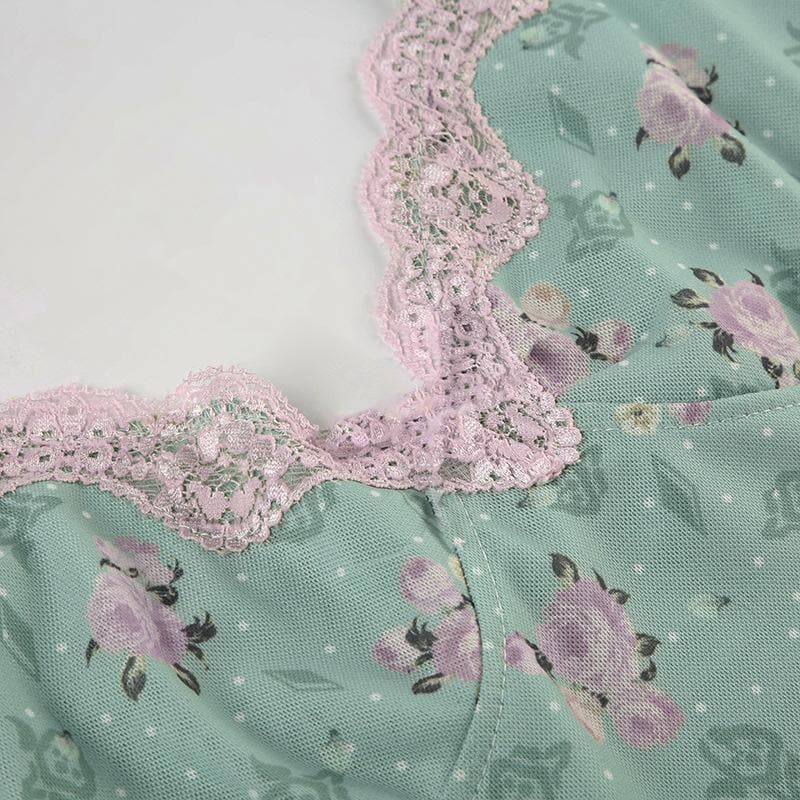 Dreamy Floral Lace Mini Slip Dress | Romantic Cami Loungewear for Cozy Nights