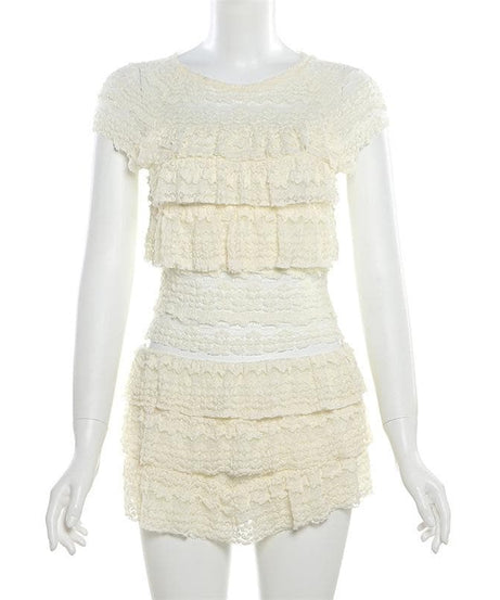 Fall Chic Ruffle Tiered Mini Skirt & Top Set - Cozy Textured Knit