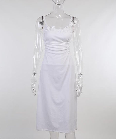 Effortless Chic: White Side Cut-Out Tie-Back Midi Dress - Perfect for Fall Events & Vacations