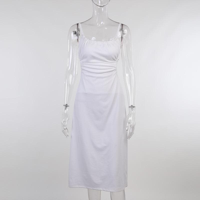Effortless Chic: White Side Cut-Out Tie-Back Midi Dress - Perfect for Fall Events & Vacations