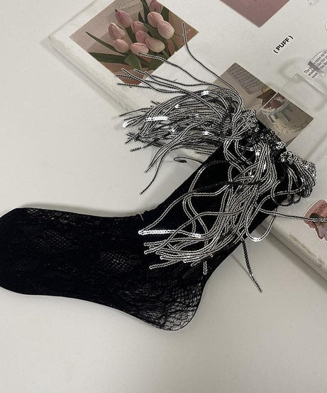 Dazzling Silver Fringe & Lace Ankle Socks – Your Ultimate Holiday Party Statement!
