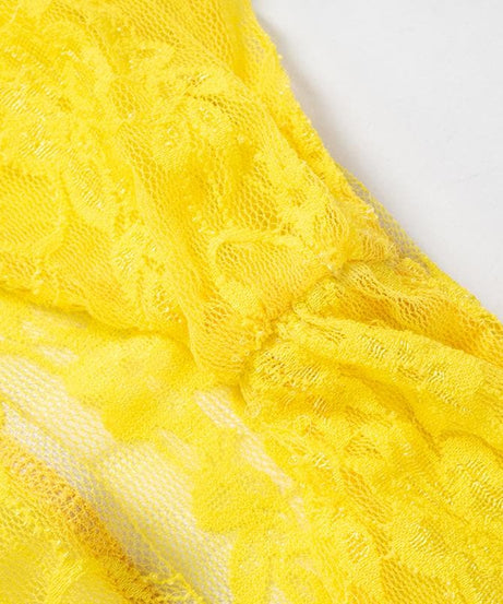 Vibrant Yellow Lace Cut-Out Tube Top & Leggings Set – Your Ultimate Halloween & Party Statement
