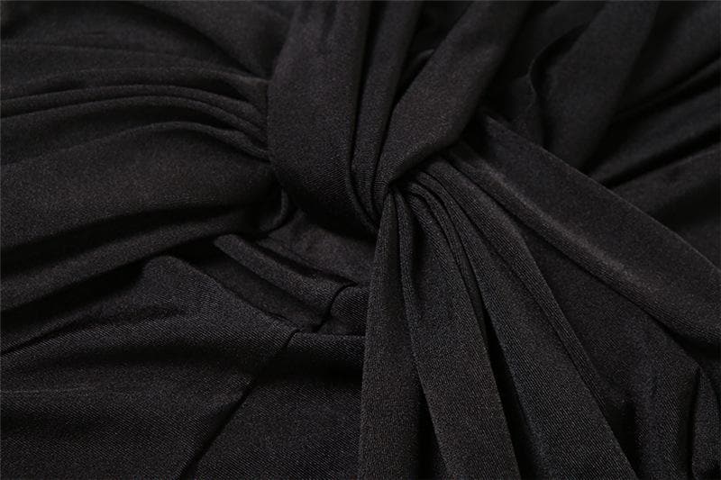 Autumn Allure: Chic Ruched Knotted Maxi Dress with Slit – Long Sleeve Fall Elegance