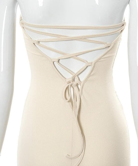 Cozy Chic Strapless Ribbed Knit Bell Bottom Jumpsuit | Effortless Fall Style with Lace-Up Back