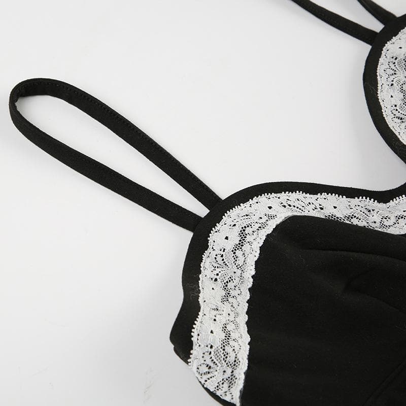 Dark Romance Sweetheart Corset Cami Top - Black & White Lace-Up Elegance