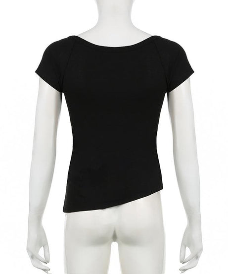 Women's Edgy Asymmetrical Graphic Tee | Fall Cotton Blend Top