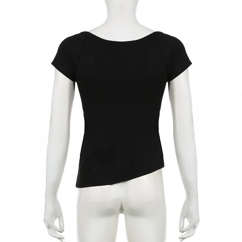 Women's Edgy Asymmetrical Graphic Tee | Fall Cotton Blend Top