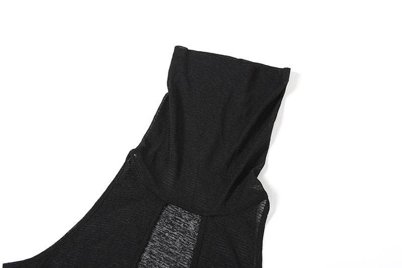 Mystic Vixen Hooded Sheer Maxi Dress – Daring Cutouts & High Slits for Halloween & Club Nights