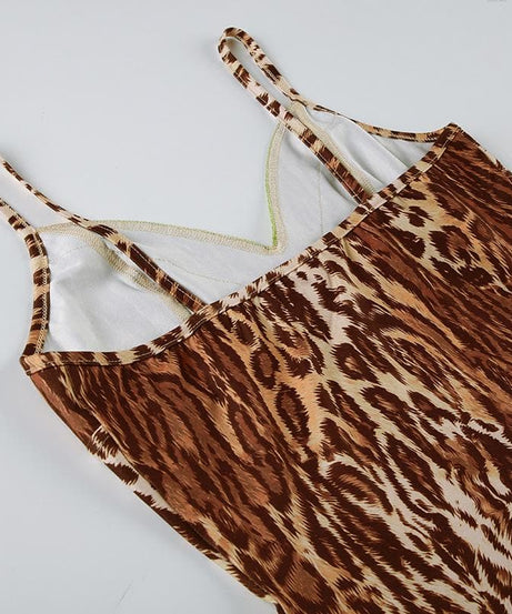 Sultry Leopard Print Cami Mini Dress | Green Lace Trim & Bow | Y2K Fall Fashion