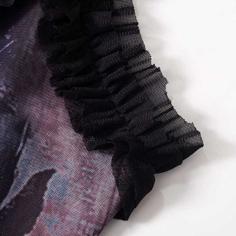 Bewitching Bloom Ruffle Cut-Out Mini Dress | Edgy Fall & Halloween Party Mesh Cami