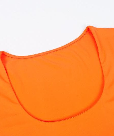Vibrant Orange Long Sleeve U-Neck Bodysuit with Thumbholes – Seamless Fall & Halloween Essential