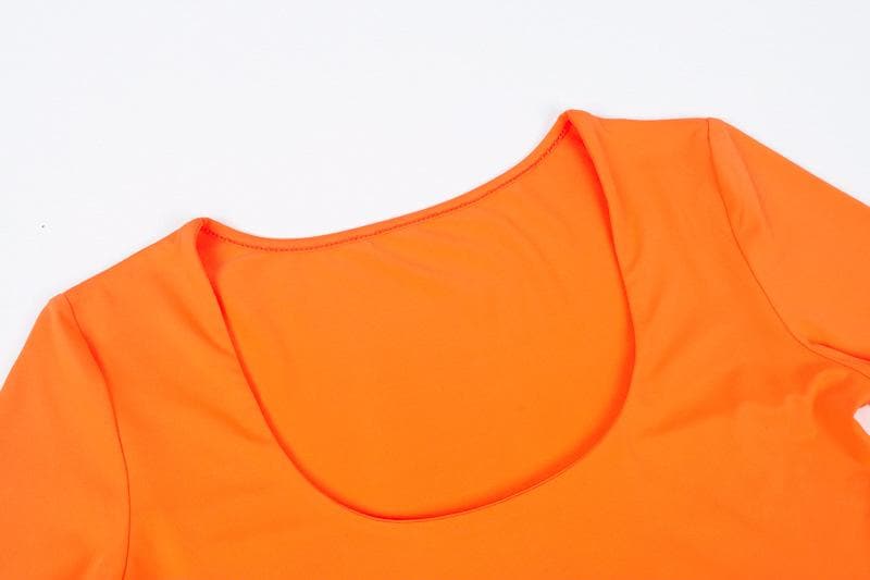 Vibrant Orange Long Sleeve U-Neck Bodysuit with Thumbholes – Seamless Fall & Halloween Essential