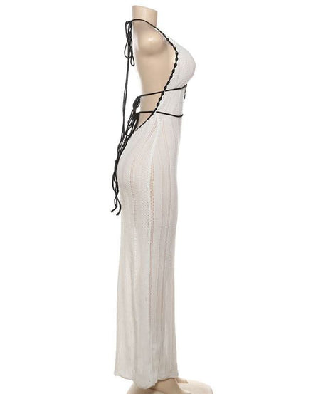 Chic Halter Backless Knit Maxi Dress - Your Essential Winter Getaway & Resort Style