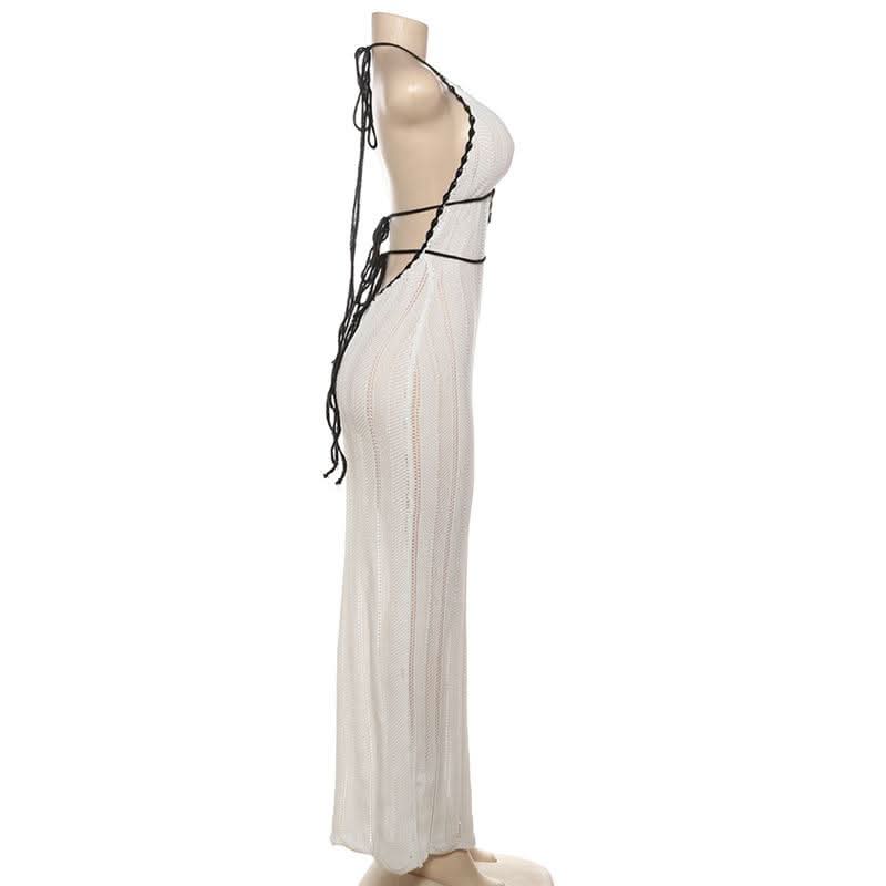 Chic Halter Backless Knit Maxi Dress - Your Essential Winter Getaway & Resort Style