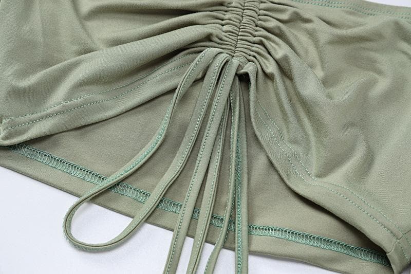 Fall Night Out Ready: Chic Off-Shoulder Cut-Out Mini Skirt Set with Drawstring Detail