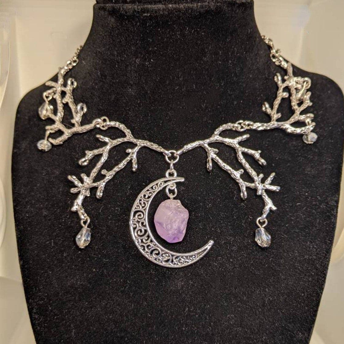 Celestial Enchantment: Raw Amethyst Crescent Moon Branch Necklace | Unique Fall & Holiday Gift for Her