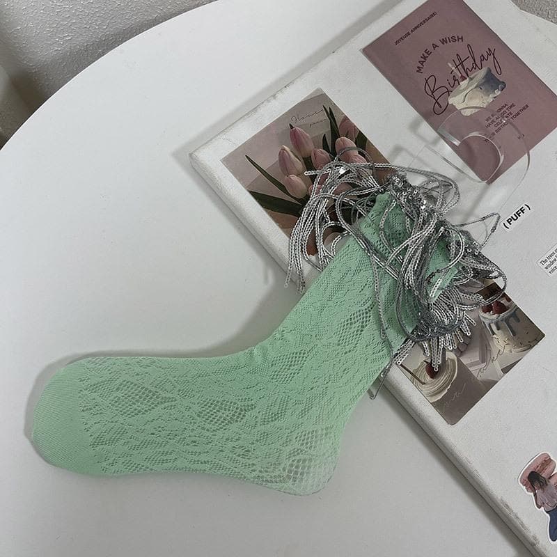 Dazzling Silver Fringe & Lace Ankle Socks – Your Ultimate Holiday Party Statement!