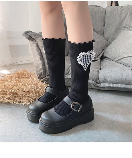 Sweet & Spooky: Ruffle Heart Ribbed Crew Socks - Fall & Halloween Ready!