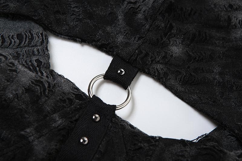 Mystique Velvet Cold Shoulder Cropped Hoodie | Edgy Studded Gothcore Top for Fall & Halloween