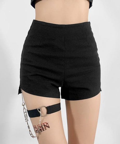 Edgy Chic High-Waisted Black Shorts with Detachable Letter Chain Garter – Your Fall & Halloween Party Essential