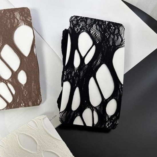 Edgy Gothcore Distressed Lace Tights | Perfect for Halloween & Fall Fashion