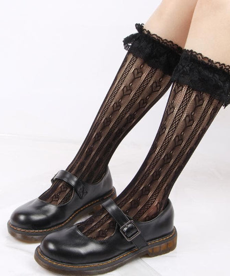 Sweetheart Lace Ruffle Knee-High Socks | Delicate Heart Knit | Cozy Fall & Coquette Style
