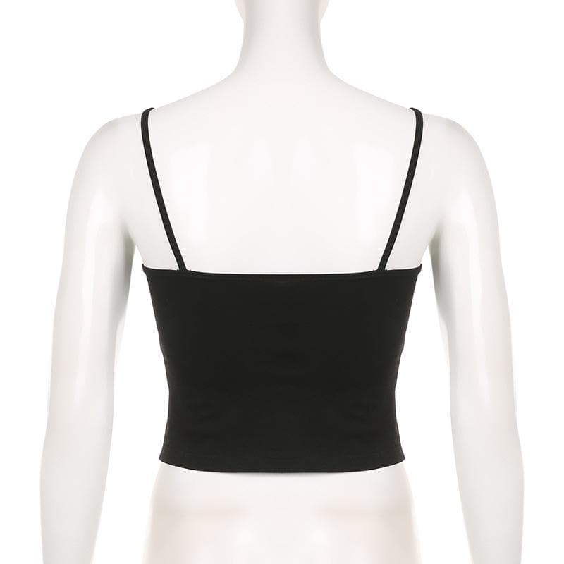 Edgy Y2K Backless Graphic Cami Top - Square Neck Crop for Fall