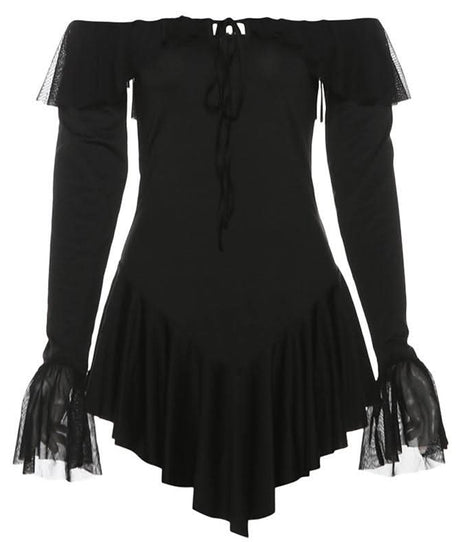 Enchanting Gothic Ruffle Off-Shoulder Mini Dress - Fall & Halloween Essential