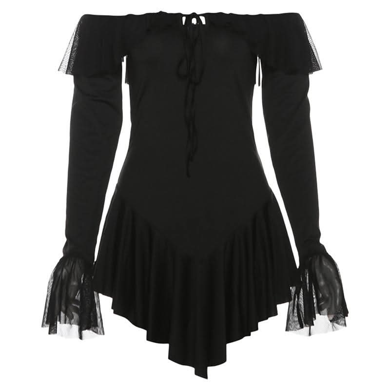 Enchanting Gothic Ruffle Off-Shoulder Mini Dress - Fall & Halloween Essential