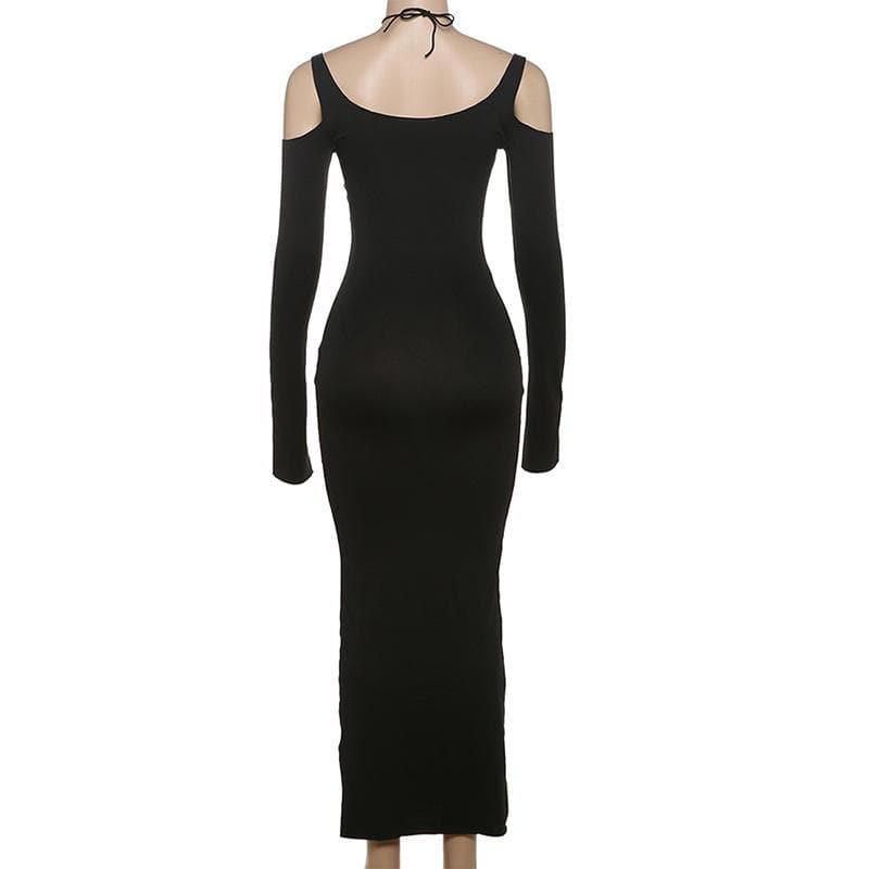 Showstopper Halter Cut-Out Maxi Dress - Edgy Black Bodycon for Fall & Holiday Parties
