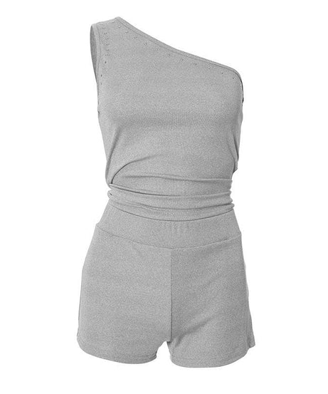 Chic White One-Shoulder Studded Romper Playsuit | Resort & New Year's Eve Ready
