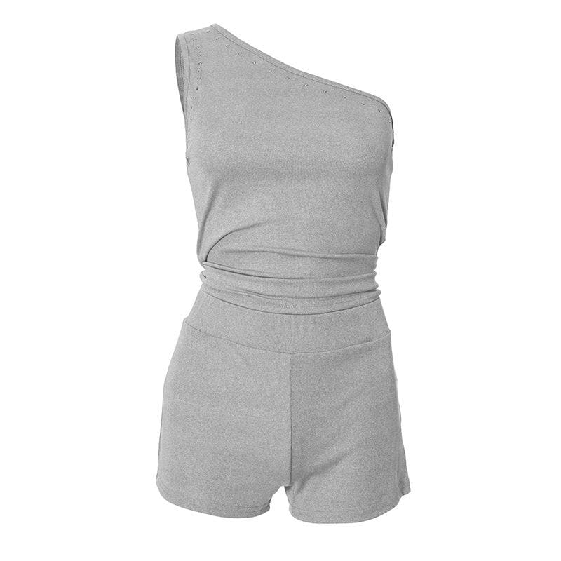 Chic White One-Shoulder Studded Romper Playsuit | Resort & New Year's Eve Ready